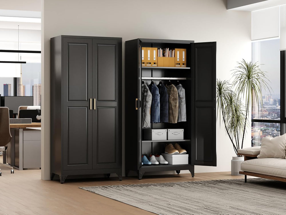 Polup 71" Metal Armoire Wardrobe Closet with Doors and Adjustable Shelves