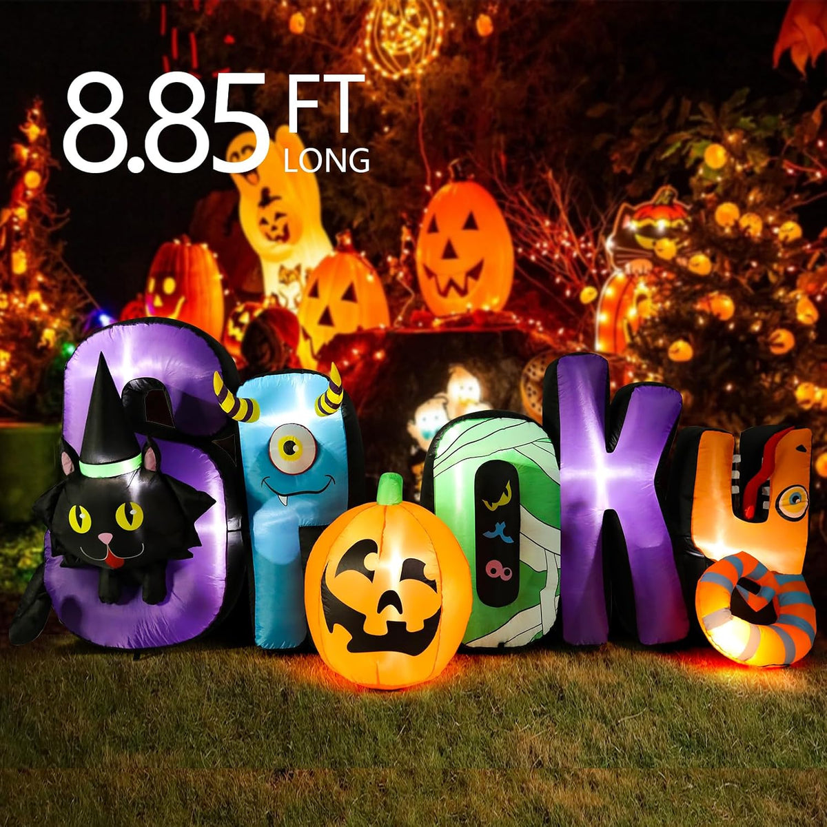 MUMTOP 8.85 Ft Inflatable Outdoor Halloween Decor with Spooky and Black Cat