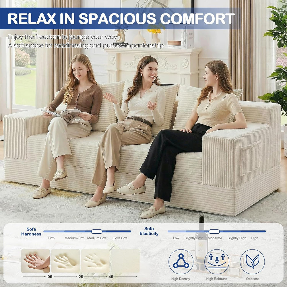 2 in 1 Convertible Boneless Couch Bed, Corduroy futon Sofa Bed, Compression F...