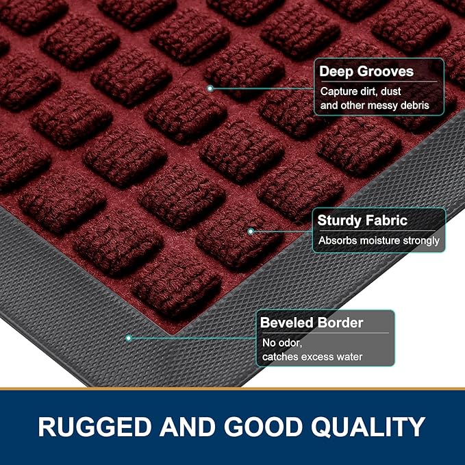 Smiry Front Door Mat Outside Entrance, Heavy Duty Natural Rubber Doormat - Image 3