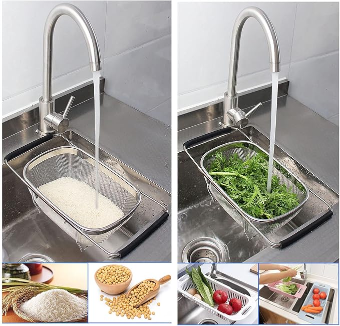 AJIODA Over The Sink Colander, 4 Quarts Stainless Steel Oval Colander - Image 7