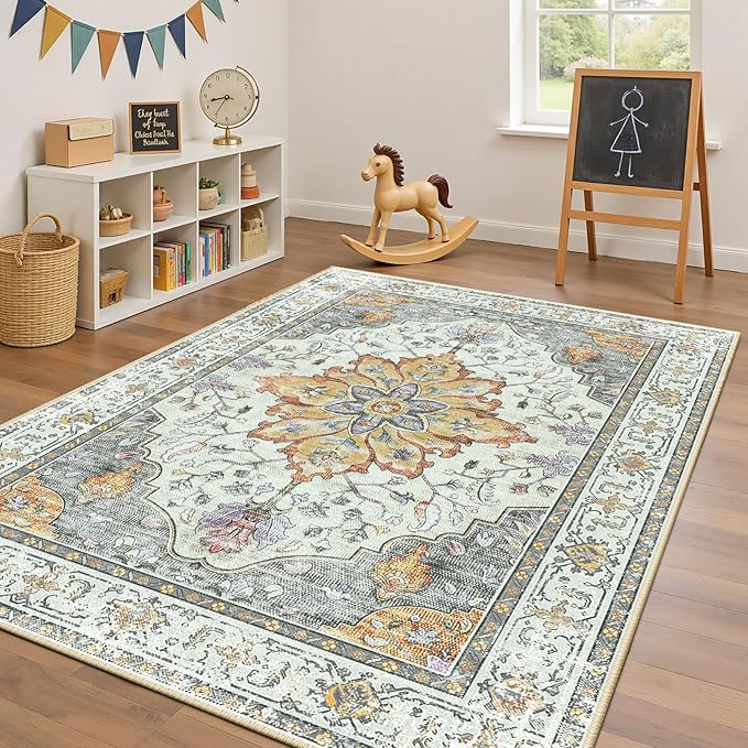 RELEANY Area Rugs 5'x7' Washable Non-Slip, Floral Vintage Distress Print - Image 3