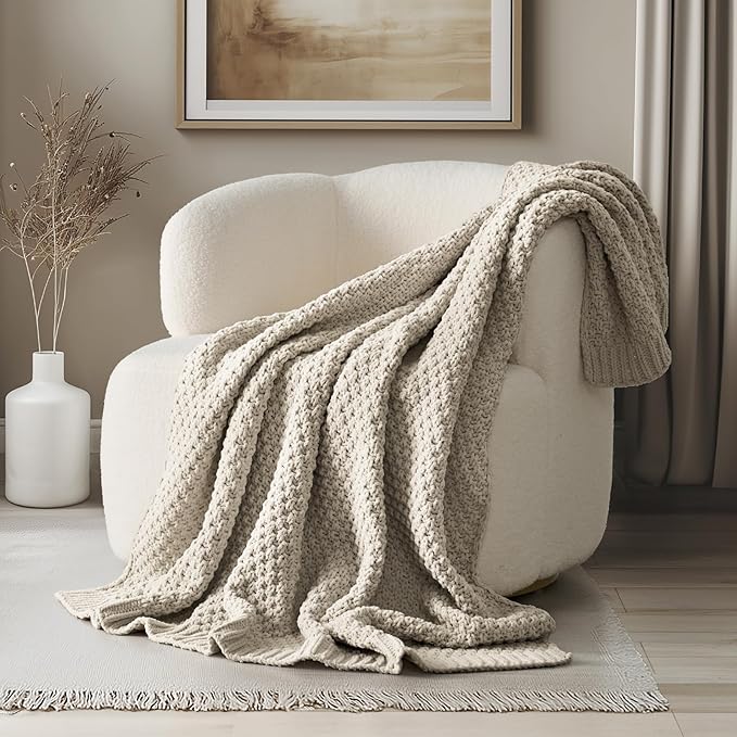 EVERGRACEHOME Chunky Chenille Knit Throw Blanket by EVERGRACEHOME
