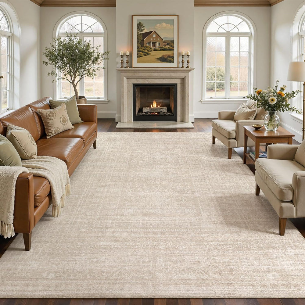 Nakagishi Neutral 10x14 Area Rugs for Living Room Washable, Beige