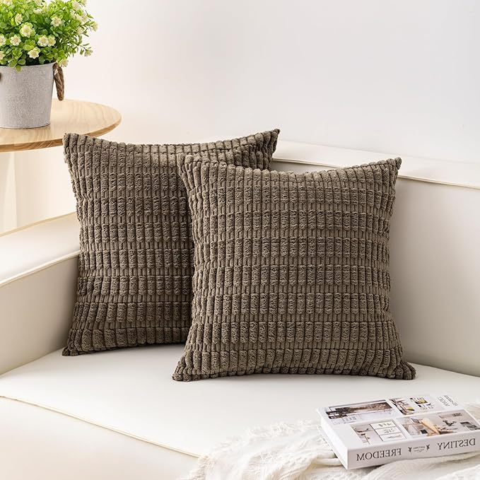 Pack of 2 Corduroy Decorative Throw Pillow Covers 18x18 InchSoft Boho Striped by Unknown