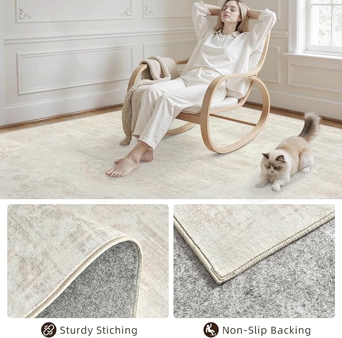 6x9 Area Rugs for Living Room: Vintage Boho Neutral Washable Rug Indoor Soft - Image 4