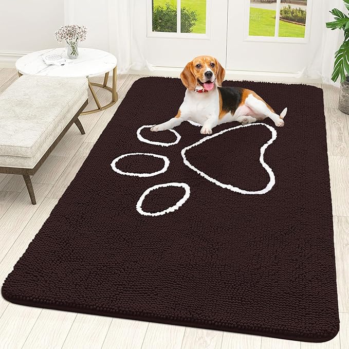 OLANLY Dog Door Mat for Muddy Paws 59x35, Paw Print Design, Absorbs Moisture by OLANLY