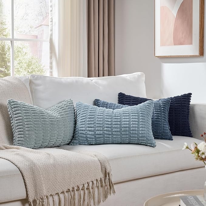 Fancy Homi Set of 4 Blue Lumbar Rectangle Decorative Throw Pillow Covers 14x24 by Fancy+Homi