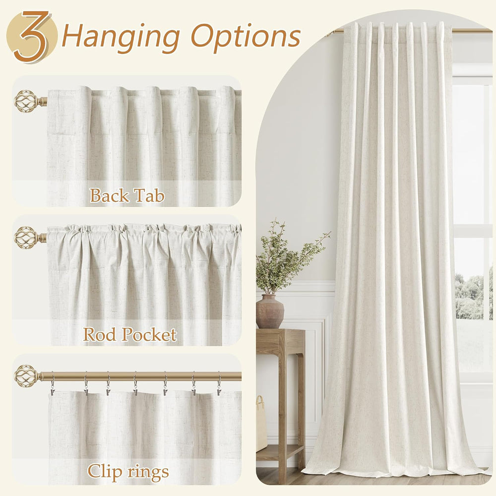 Guken 100% Blackout Linen Curtains 90 Inch Long for Bedroom 2 Panels Cream