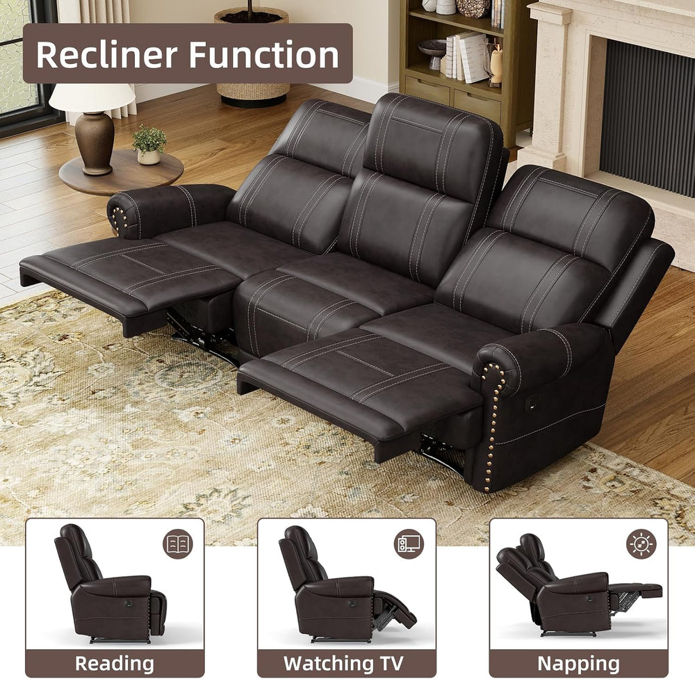 Faux Leather Electric Reclining Sofa Set, Power Recliner Four Seats Sofa Set,...
