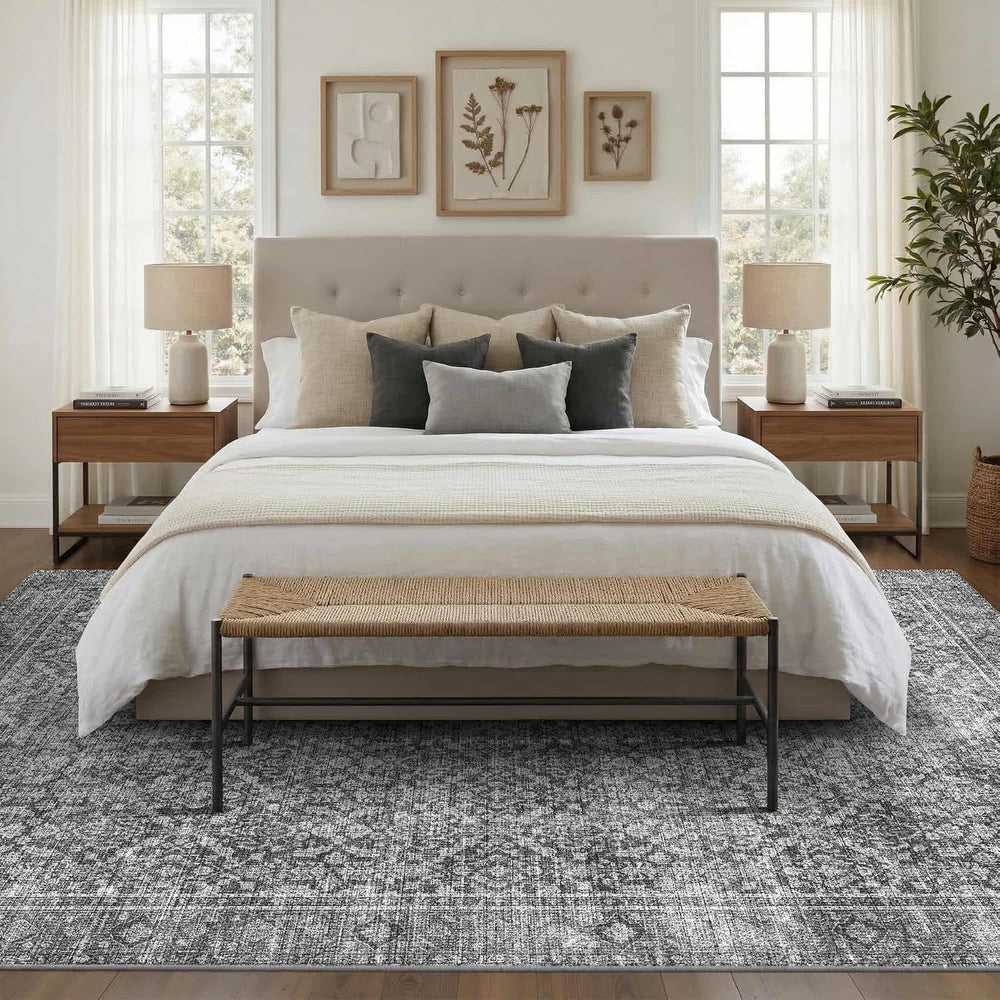 6x9 Rug for Living Room Bedroom NonSlip Vintage Carpet Grey Washable Rugs