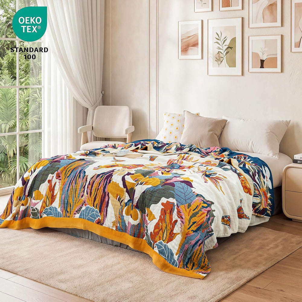 MSGKV Boho Throw Blanket 90"x90" Cotton Blanket for Bed, Queen Size...