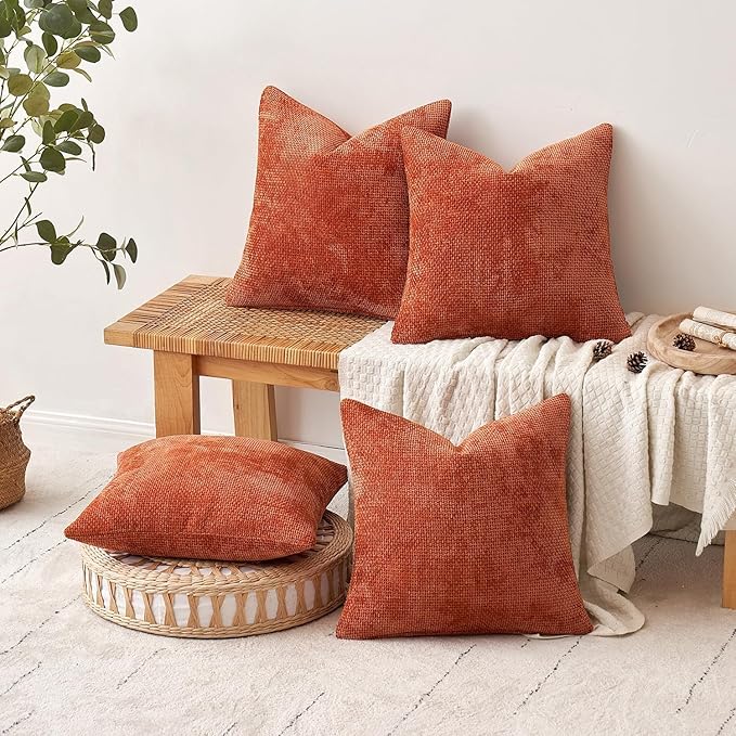 MIULEE Pack of 2 Burnt Orange Decorative Pillow Covers 18x18 Inch Soft Chenille - Image 4