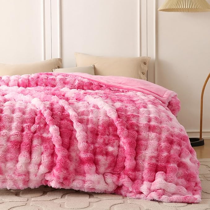 COOVA Faux Fur Throw Blanket for Couch, Cozy Soft and Fuzzy Plush Rabbit Fur
