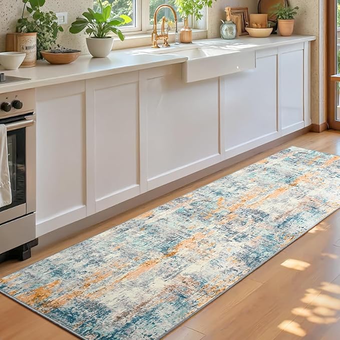 2x6 Rug Runners for Hallways Kitchen Runner Rug Non Slip Washable Blue Long - Image 2