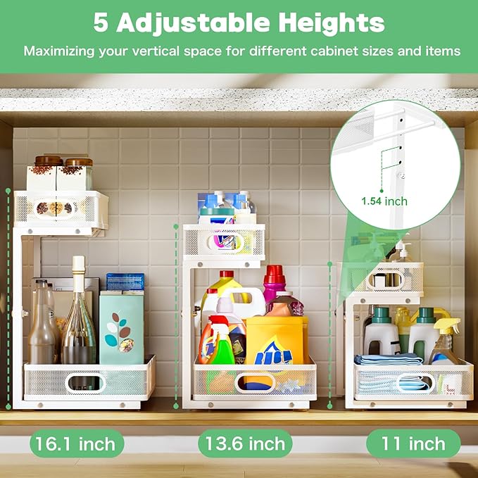 Under Sink Organizer 2 Pack, High Adjustable 2 Tier Under Sink Organizers and - Image 5