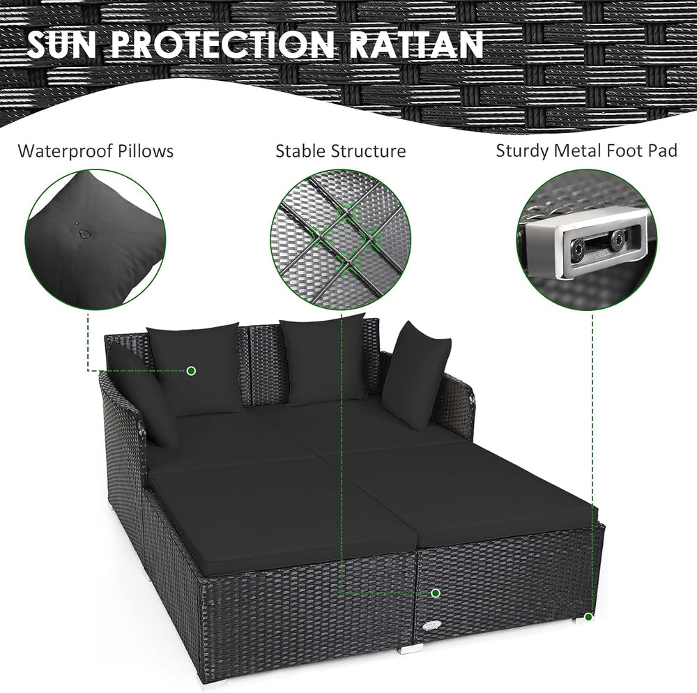 Tangkula Outdoor Rattan Daybed, Wicker Furniture with Spacious Seat, Upholste...