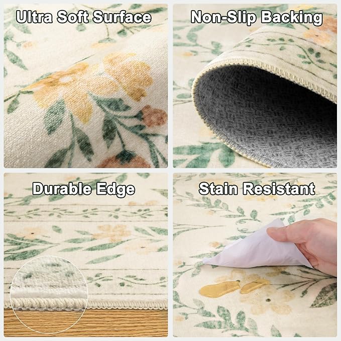 6x9 Area Rugs for Living Room: Floral Washable Rug Vintage Large Soft Boho - Image 7