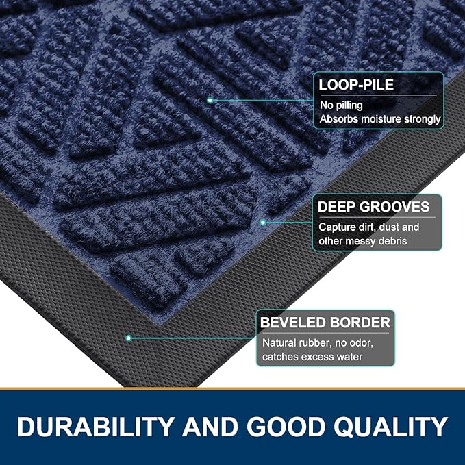 Smiry Front Door Mat Outside Entrance, Heavy Duty Sturdy Natural Rubber Doormat - Image 4