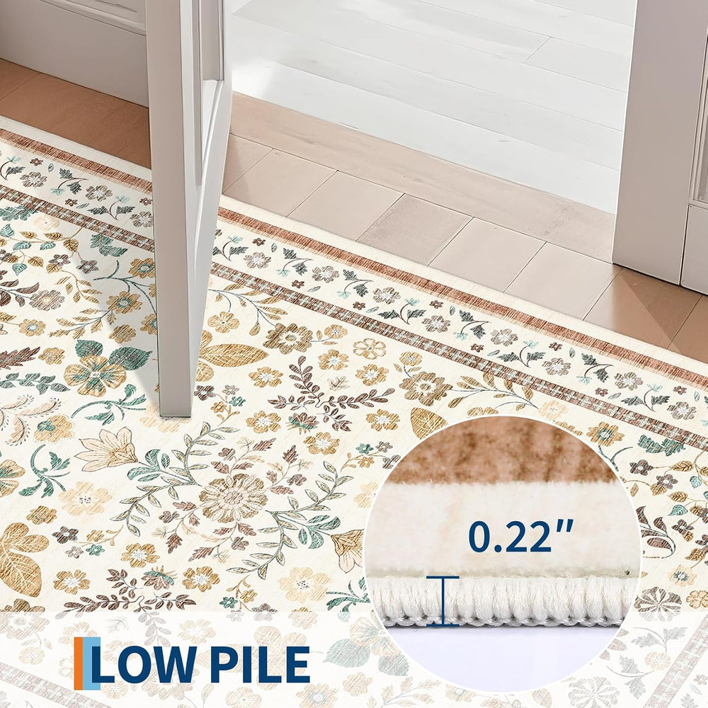 GarveeHome 10x14 Floral Area Rugs for Bedroom Machine Washable Beige
