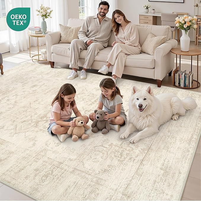 5x7 Area Rugs for Living Room: Vintage Boho Neutral Washable Rug Indoor Soft - Image 8