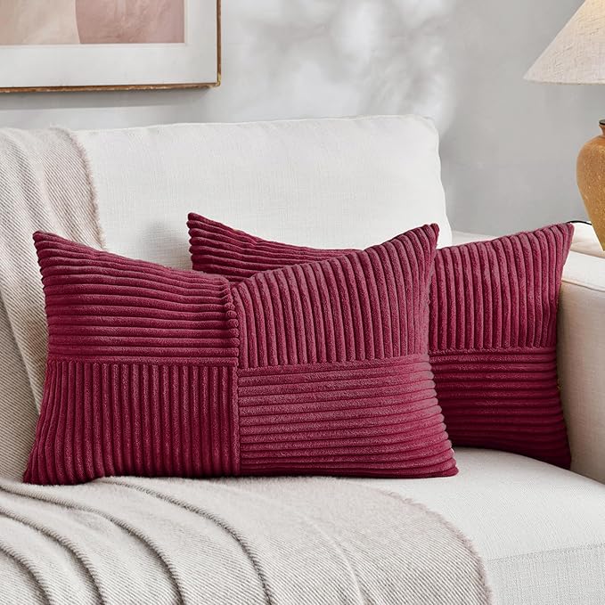 Fancy Homi 2 Packs Burgundy Long Lumbar Decorative Throw Pillow Covers 16x24 by Fancy+Homi