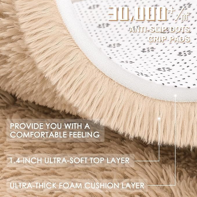 OLANLY 3x3 Machine Washable Small Bedside Rug, Soft Fluffy Shaggy Entryway - Image 7
