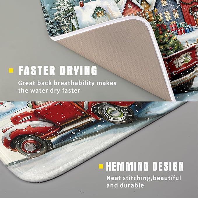 Christmas Dish Drying Mat for Kitchen Counter 18x16 Inch Xmas Red Truck Drying - Image 5