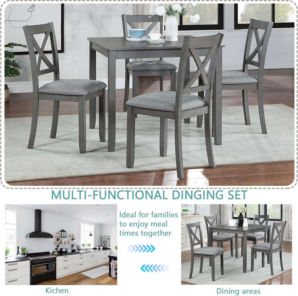 LUMISOL 5-Piece Wooden Dining Table Set with 4 Chairs, Kitchen Table Set for ...