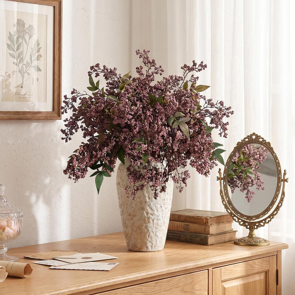 3Pcs 43In Faux Berry Stems, Artificial Nandina Fall Decor, Dusty Plum