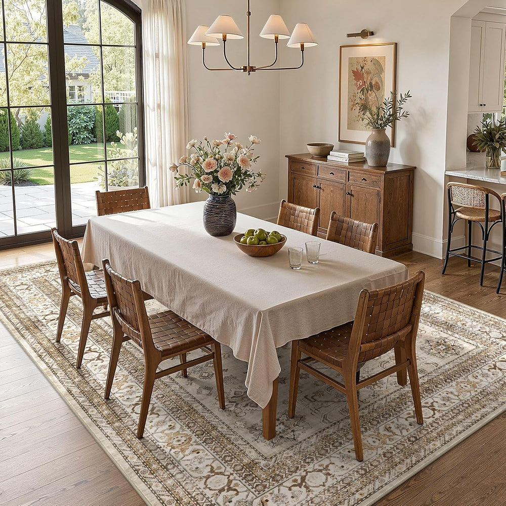 cotiled 6x9 Area Rug for Living Room, Washable, Traditional, Beige