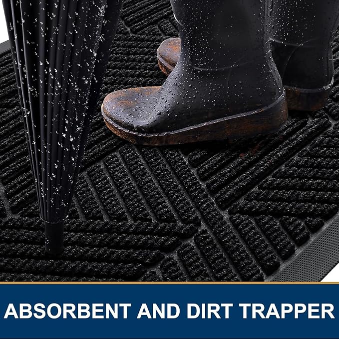 Smiry Front Door Mat Outside Entrance, Heavy Duty Sturdy Natural Rubber Doormat - Image 3