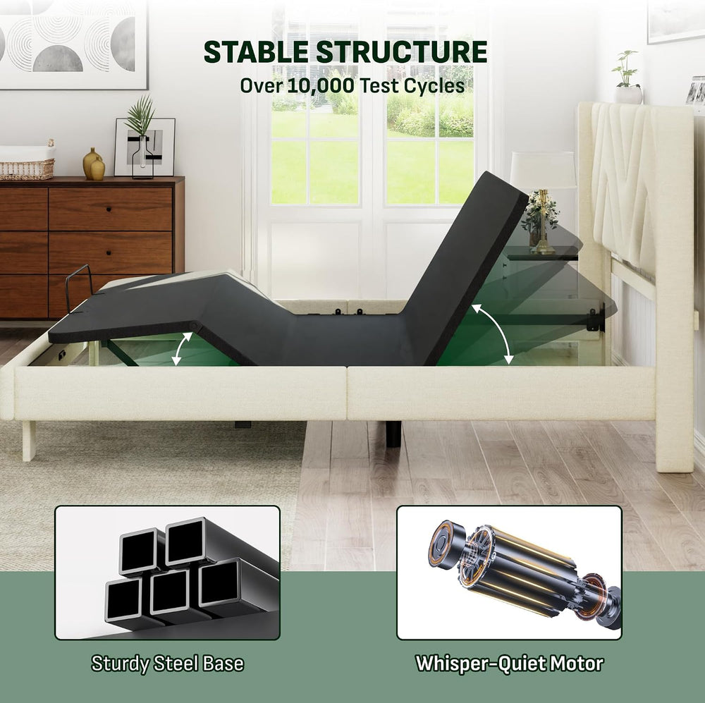 Softa Queen All-in-One Adjustable Bed Frame with Upholstered Bed Frame Headbo...