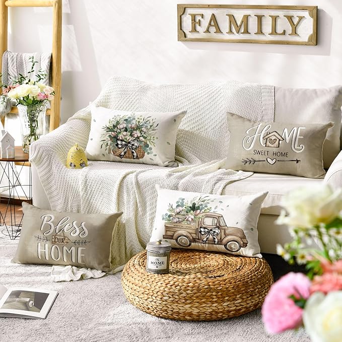 AVOIN Colorlife Bless Our Home Farmhouse Eucalyptus Leaves Throw Pillow Covers - Image 2