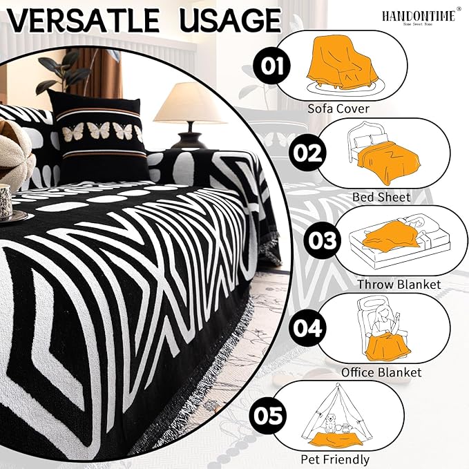 HANDONTIME Boho Couch Cover Blanket Geometric Striped Pet Covers - Image 6