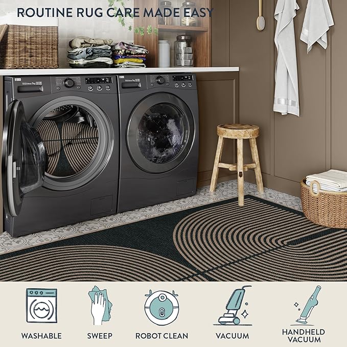 Lahome Enfys Modern Rainbow Round Rug, 6ft Easy Jute Circle Patio Rug Washable - Image 4