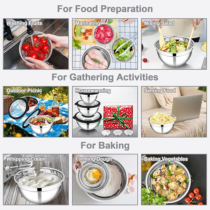 E-far Mixing Bowls with Lids and Graters, Stainless Steel Salad Mixing Bowl - Image 6