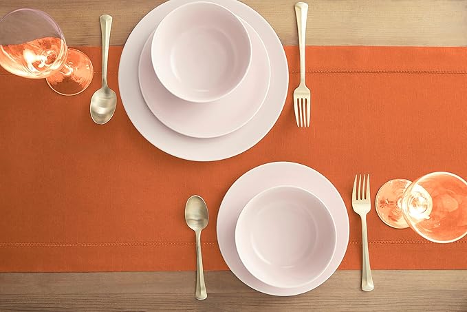 Solino Home Cotton Linen Pumpkin Table Runner 108 Inches Long - Hemstitch 14 ...