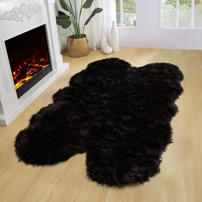 Latepis Black Faux Fur 4x6 Area Rug Tapetes para Sala - Image 3