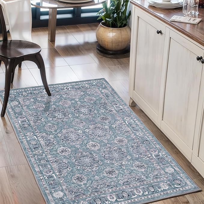 SERISSA Vintage Floral Rugs for Entryway, 2x3 Blue Grey Entryway Rug Non-Slip - Image 8