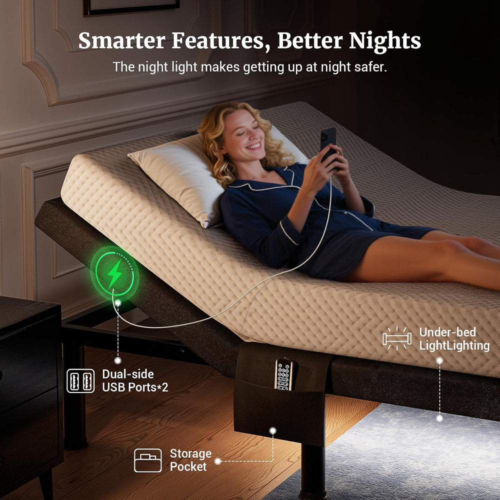 Tami Tami T600 Adjustable Bed Frame Queen Size with Remote & Massage - El...