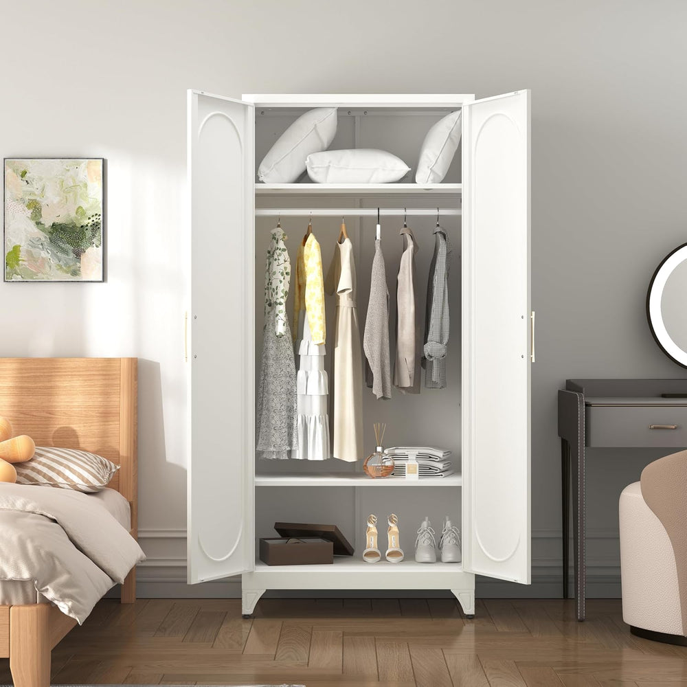 Metal Wardrobe Cabinet,Armoire Wardrobe Closet with Hanging Rod