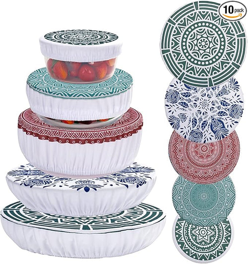 10Pcs Reusable Bowl Covers In 5 Size, Stretch Cloth Fabric Dish Cover Kitchen by CGFOXUO