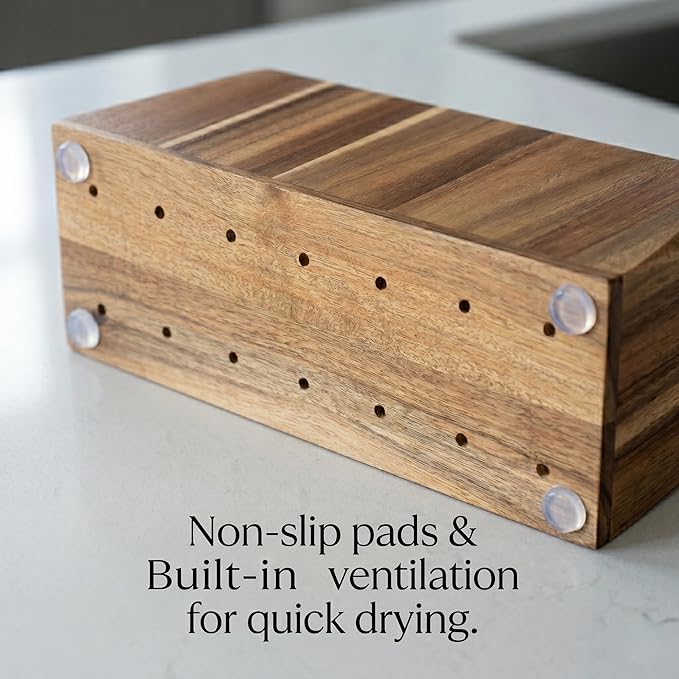 Large Kitchen Utensil Holder for Countertop – Acacia Wood Utensil Organizer - Image 4