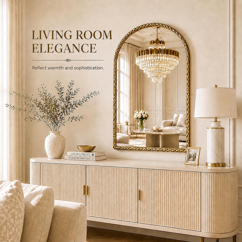 24"x36" Hammered Antique Gold Arched Bathroom Vanity Wall Mirror