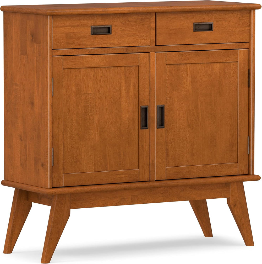 SIMPLIHOME Draper 36" Wide Solid Wood Cabinet in Teak Brown