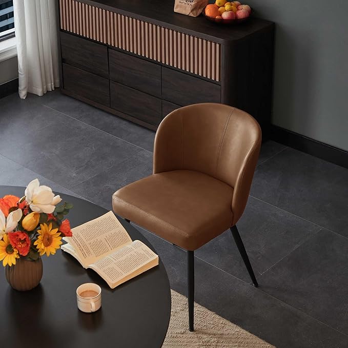Dining Chairs Set of 2, Upholstered Kitchen Chairs with Faux Leather Cushion ...