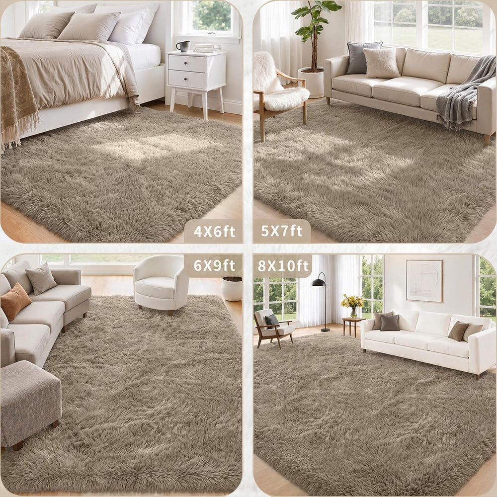 6x9 Area Rugs for Living Room Bedroom,Ultra Soft Fluffy Shag Rug Gray Beige