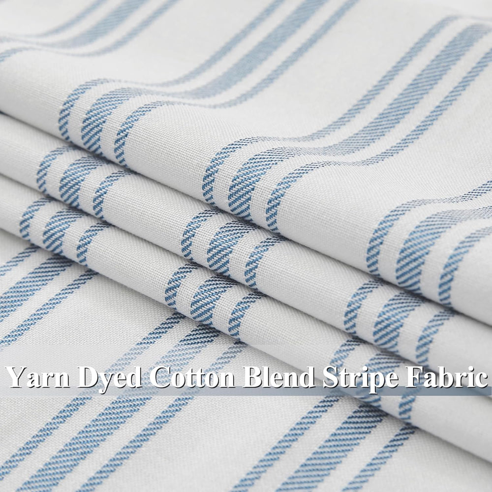 ZJDECOR 90 Inch Blue Striped Full Blackout Curtain Panels for Bedroom