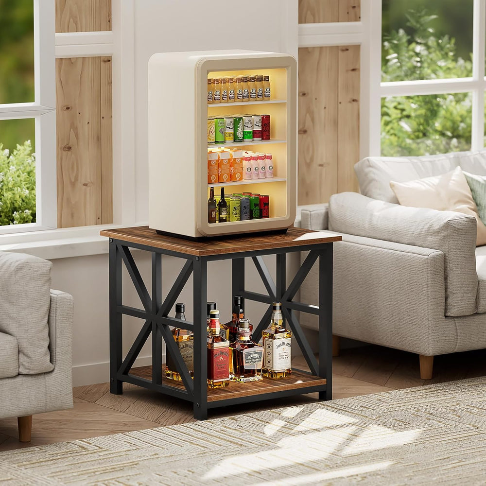 GreenForest Large End Table with X-Shaped Metal Frame for Living Room | Rusti...